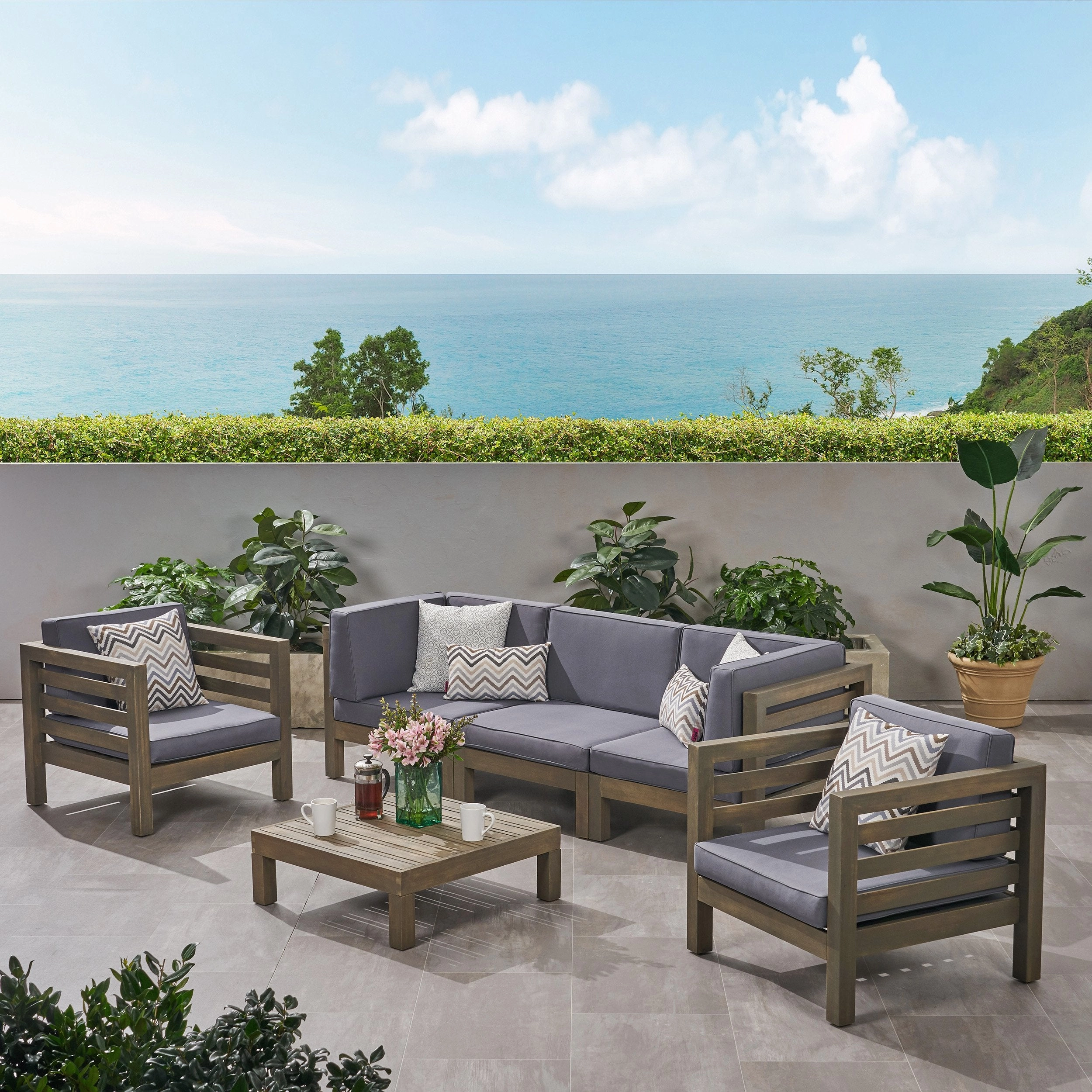 Outdoor 5 Seater Acacia Wood Sofa Chat Set - NH954803