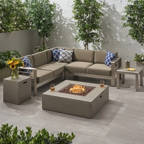 Outdoor 5 Seater Aluminum Chat Set with Fire Pit - NH485903 outdoor furniture, garden bench