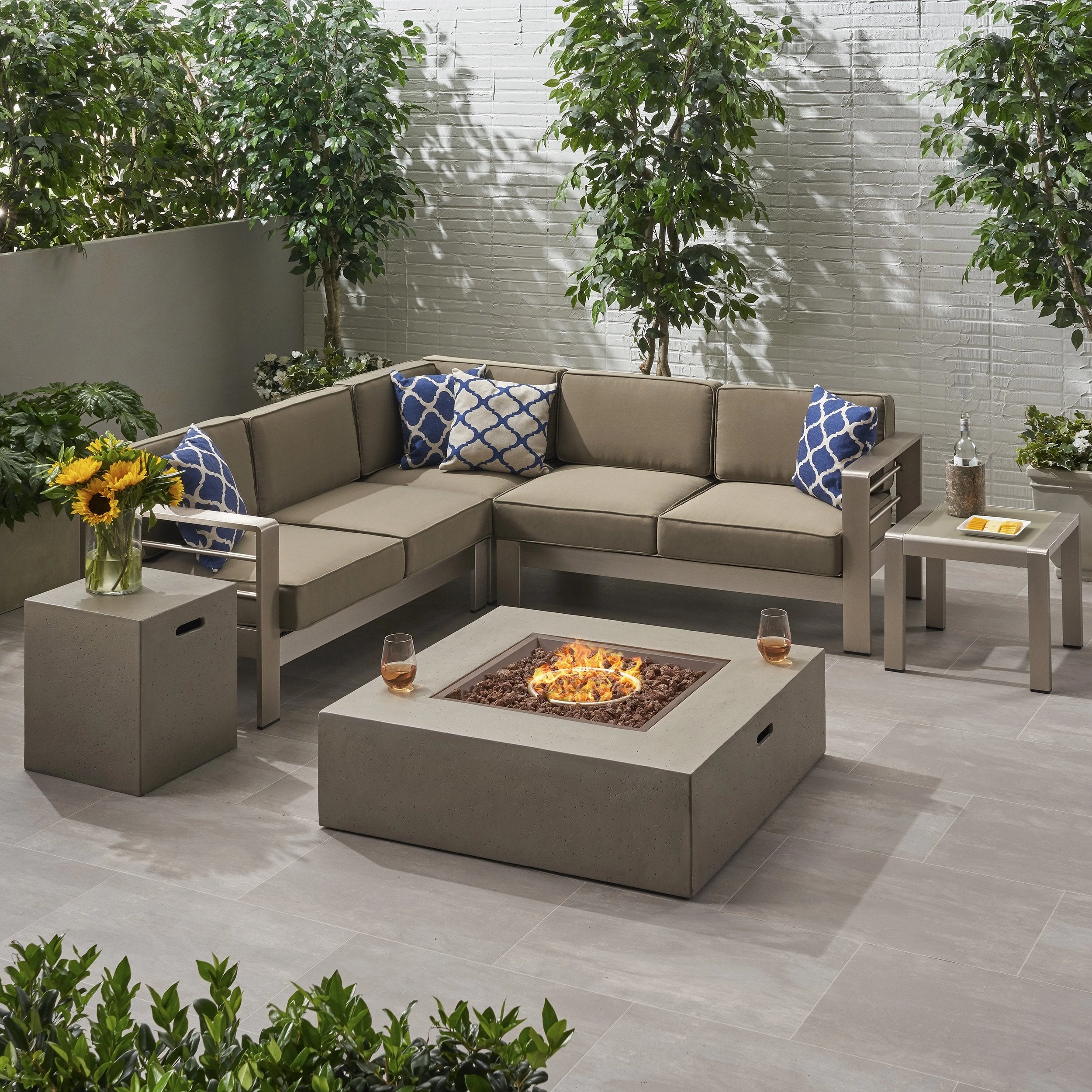 Outdoor 5 Seater Aluminum Chat Set with Fire Pit - NH485903 outdoor furniture, garden bench