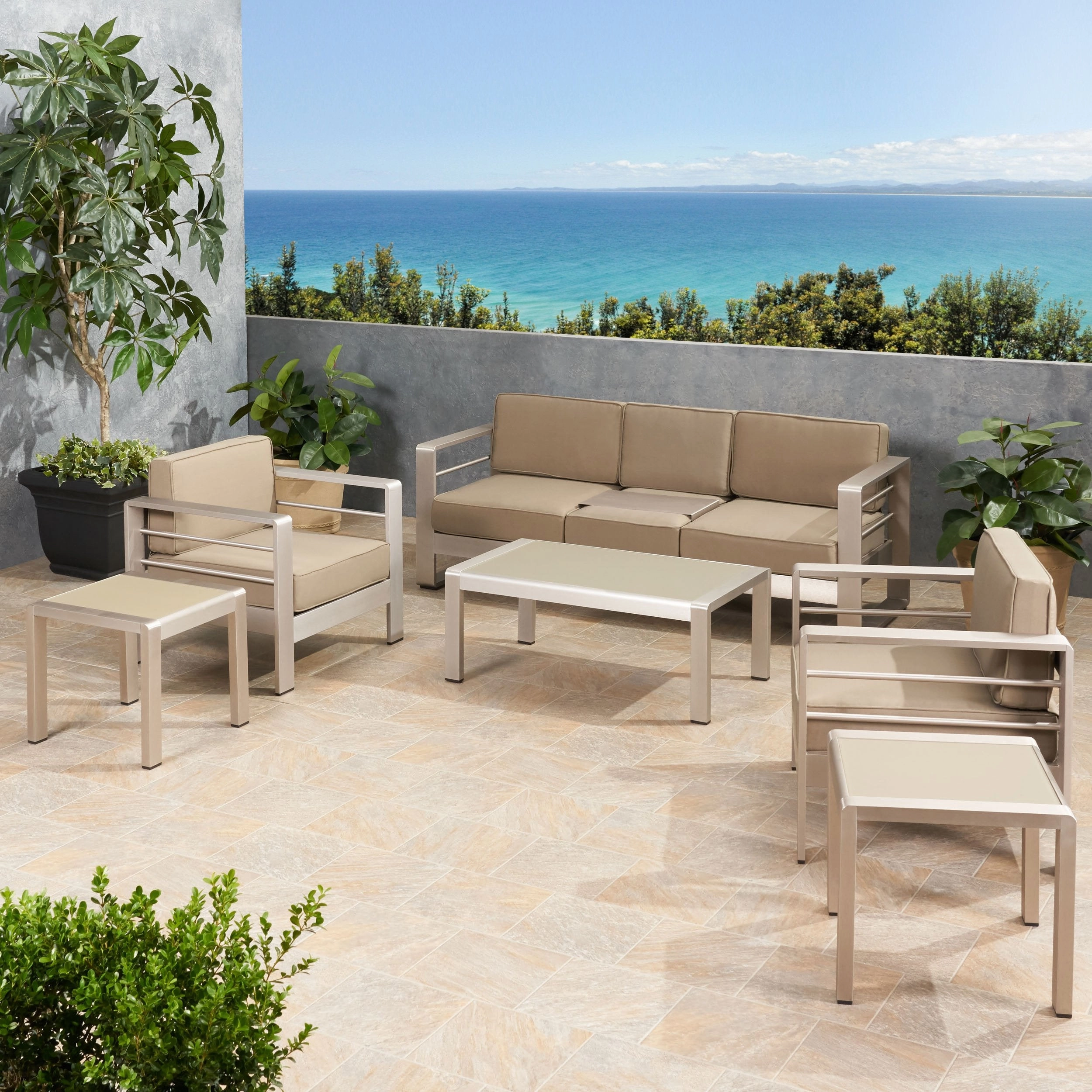 Outdoor 5 Seater Aluminum Sofa Chat Set with 2 Side Tables - NH175903 outdoor furniture, garden bench
