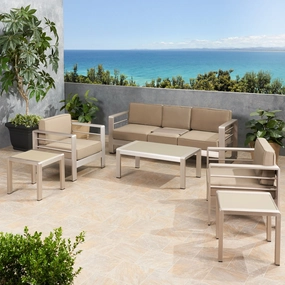 Outdoor 5 Seater Aluminum Sofa Chat Set with 2 Side Tables - NH175903 outdoor furniture, garden bench