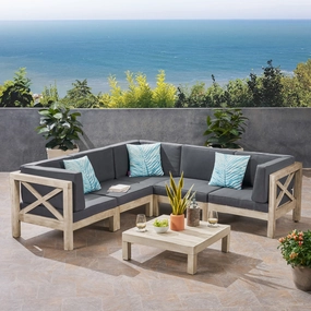 Outdoor 5-Seater Gray Acacia Wood Sectional Sofa Set with Coffee Table - NH717603 outdoor furniture, garden bench