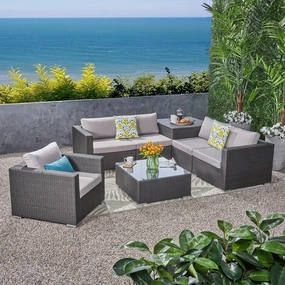 Outdoor 5-Seater Sectional Sofa Set with Club Chair and Storage Ottoman - NH635703 outdoor furniture, garden bench