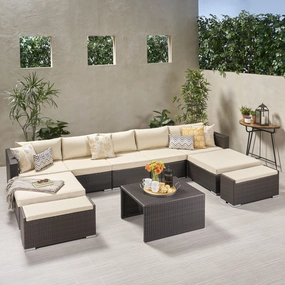 Outdoor 5 Seater U Shaped Wicker Sectional Sofa Set with Ottomans - NH569903 outdoor furniture, garden bench