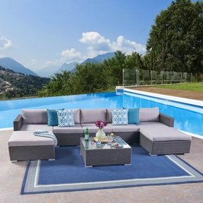 Outdoor 5 Seater Wicker Sectional Sofa Set with Cushions - NH357403 outdoor furniture, garden bench