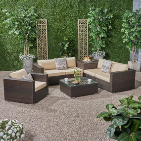 Outdoor 5 Seater Wicker Sectional Sofa Set with Storage Ottoman and Sunbrella Cushions - NH205803 outdoor furniture, garden bench
