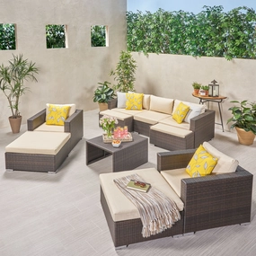 Outdoor 5 Seater Wicker Sofa Chat Set with Ottomans - NH179903 outdoor furniture, garden bench