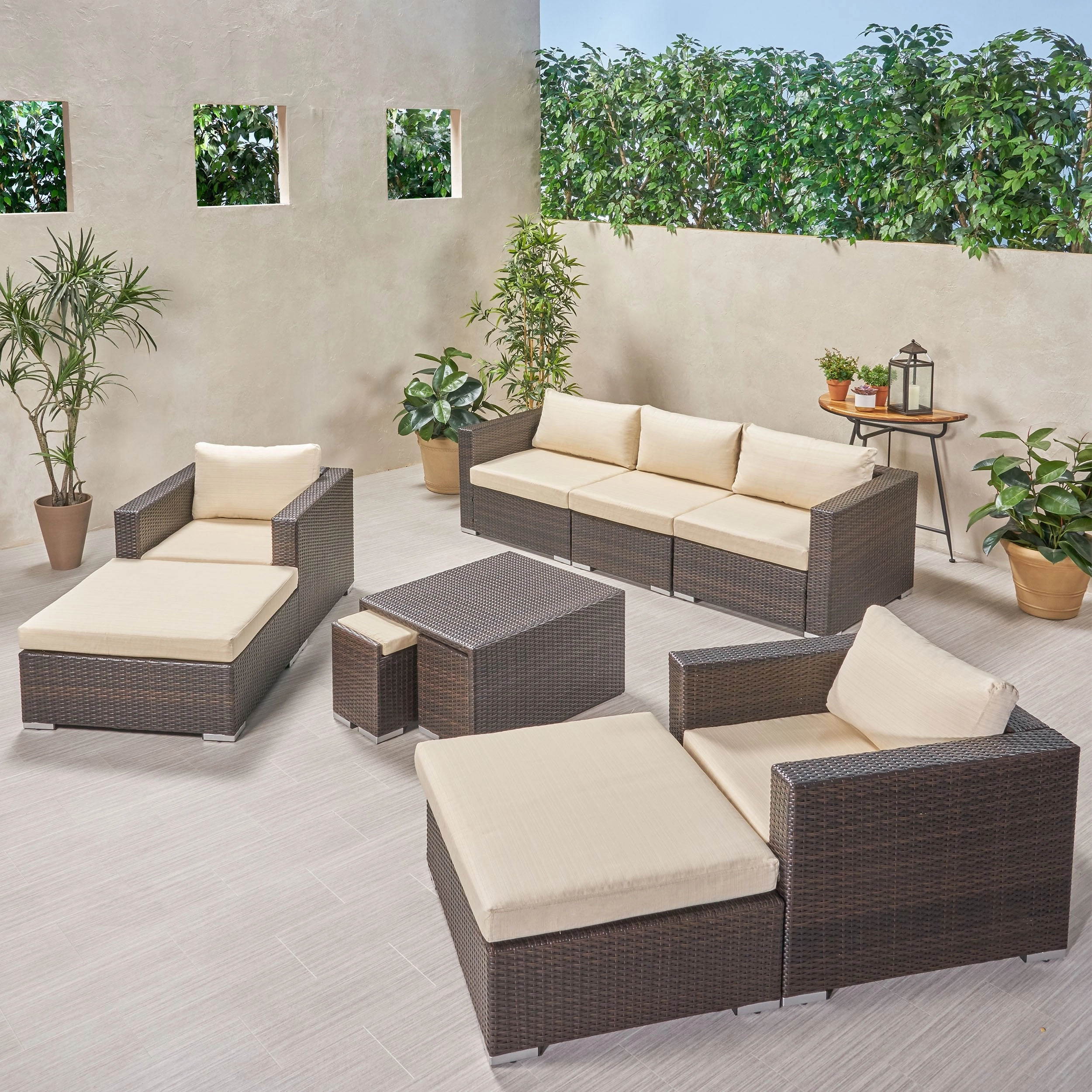 Outdoor 5 Seater Wicker Sofa Chat Set with Ottomans - NH179903