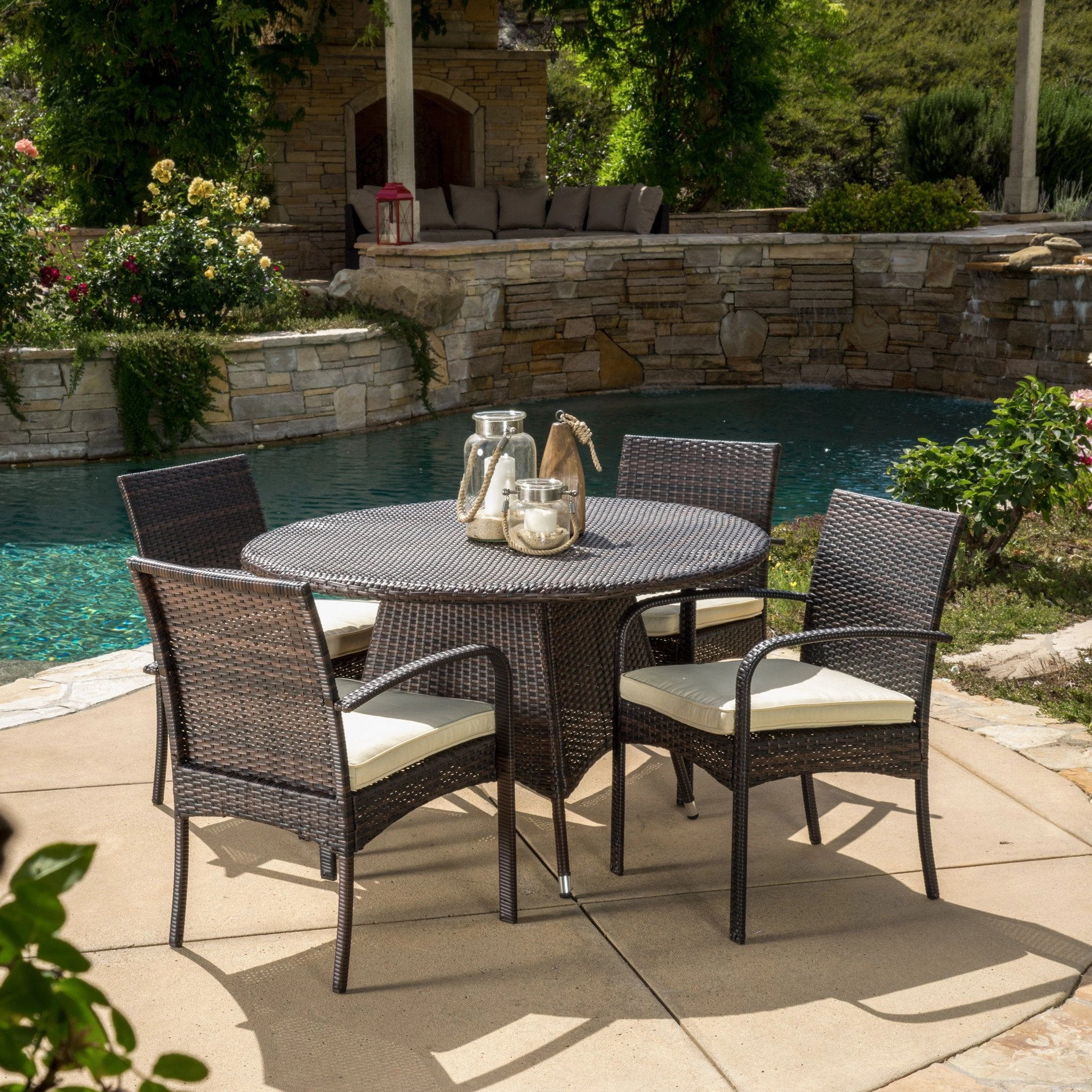 Outdoor 5pc Multibrown Wicker Dining Set - NH458592 outdoor lounge chair, patio sofa
