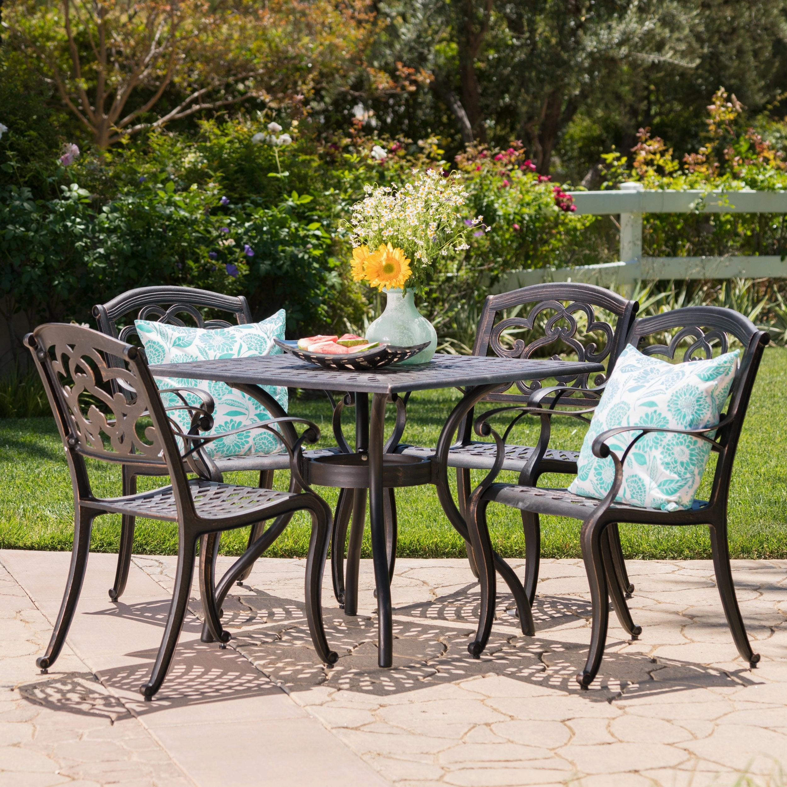 Outdoor 5Pc Patina Copper Cast Aluminum Dining Set - NH176003 outdoor lounge chair, patio sofa