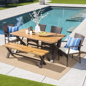 Outdoor 6 Piece Acacia Wood Dining Set with Wicker Dining Chairs - NH297203 outdoor lounge chair, patio sofa