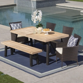 Outdoor 6 Piece Acacia Wood Dining Set with Wicker Dining Chairs - NH687203 outdoor lounge chair, patio sofa