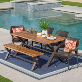 Outdoor 6 Piece Acacia Wood Dining Set with Wicker Stacking Chairs - NH097203 outdoor lounge chair, patio sofa