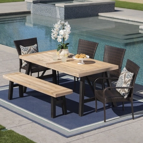 Outdoor 6 Piece Acacia Wood Dining Set with Wicker Stacking Chairs - NH787203 outdoor lounge chair, patio sofa
