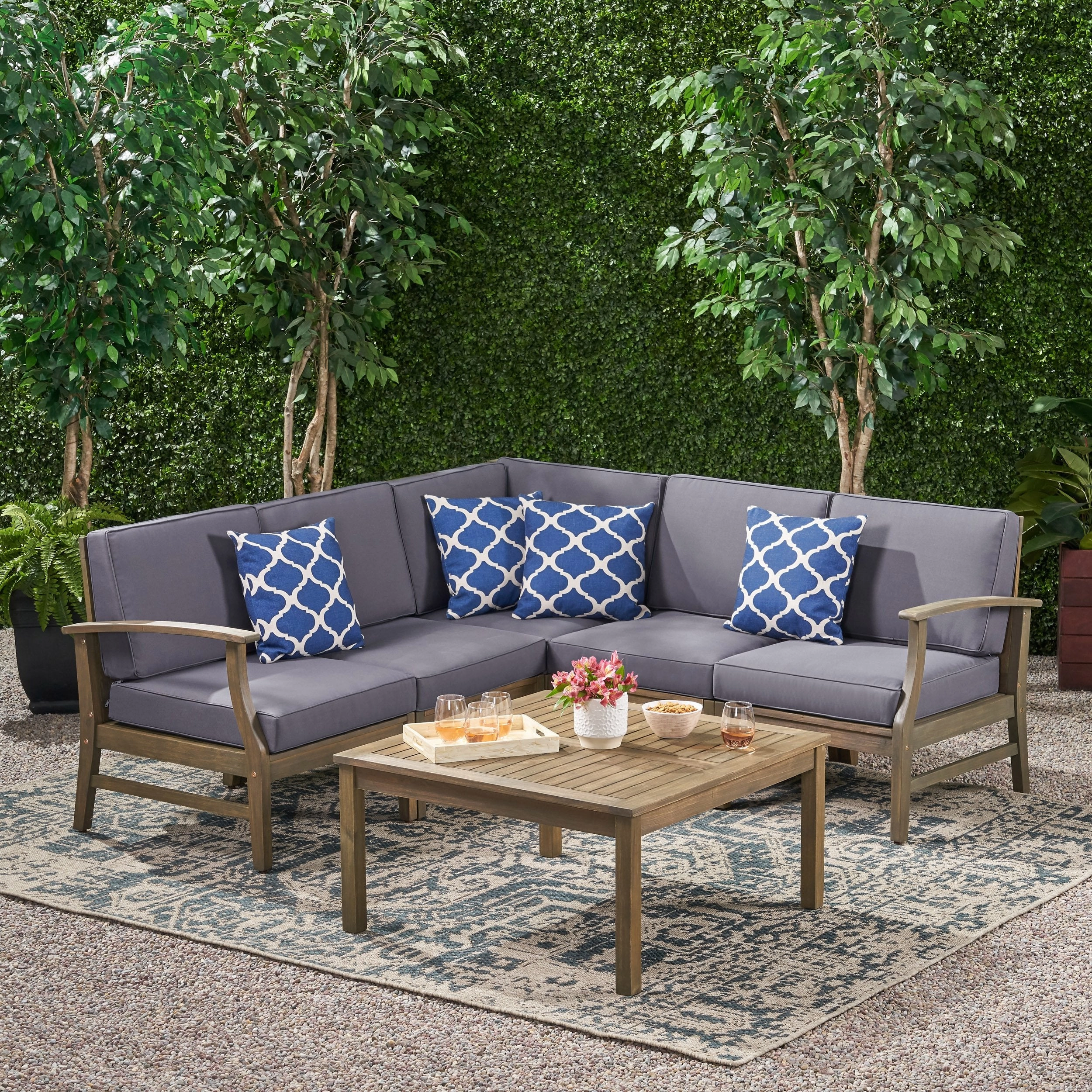 Outdoor 6 Piece Acacia Wood Sectional Sofa and Coffee Table Set - NH423803 outdoor furniture, garden bench
