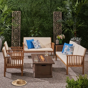 Outdoor 6 Piece Acacia Wood Sofa and Loveseat Conversational Set with Fire Pit - NH602803 outdoor furniture, garden bench