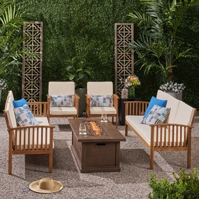 Outdoor 6 Piece Acacia Wood Sofa Conversational Set with Fire Pit - NH402803 outdoor furniture, garden bench