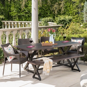 Outdoor 6 Piece Aluminum Dining Set with Bench and Stacking Chairs - NH005203 outdoor lounge chair, patio sofa