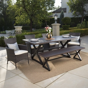 Outdoor 6 Piece Aluminum Dining Set with Bench and Wicker Dining Chairs - NH615203 outdoor lounge chair, patio sofa