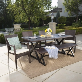 Outdoor 6 Piece Aluminum Dining Set with Bench and Wicker Dining Chairs - NH694203 outdoor lounge chair, patio sofa