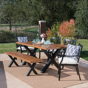 Outdoor 6 Piece Aluminum Dining Set with Concrete Table and Bench - NH577303 outdoor lounge chair, patio sofa