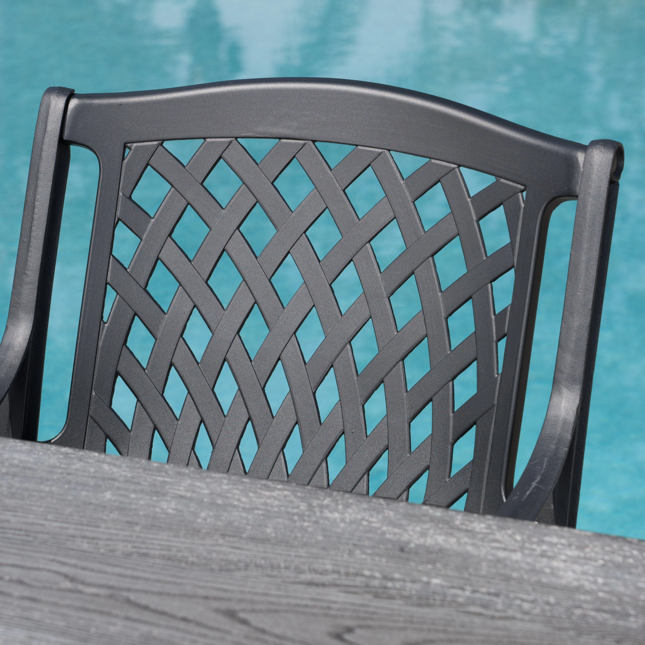 Outdoor 6 Piece Black Sand Aluminum Dining Set with Light Weight Concrete Table and Bench - NH108303