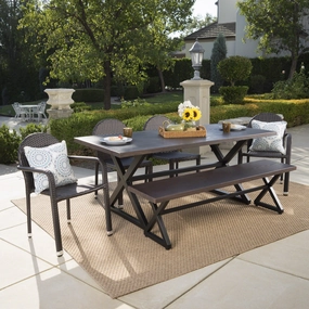 Outdoor 6 Piece Brown Aluminum Dining Set with Multi-brown Stacking Chairs - NH407203 outdoor lounge chair, patio sofa