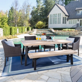 Outdoor 6 Piece Brushed Gray Acacia Wood Dining Set - NH887203 outdoor lounge chair, patio sofa