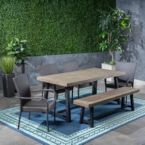 Outdoor 6 Piece Dining Set with Stacking Wicker Chairs and Bench - NH242603 outdoor lounge chair, patio sofa