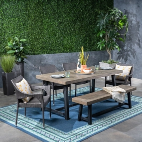 Outdoor 6 Piece Dining Set with Stacking Wicker Chairs and Bench - NH442603 outdoor lounge chair, patio sofa