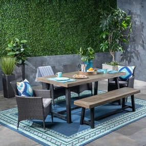 Outdoor 6 Piece Dining Set with Wicker Chairs and Bench - NH052603 outdoor lounge chair, patio sofa