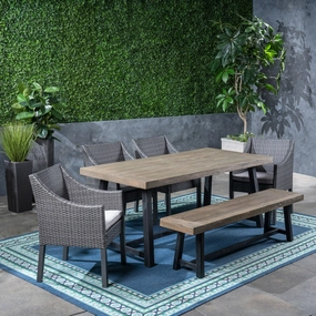 Outdoor 6 Piece Dining Set with Wicker Chairs and Bench - NH642603 outdoor lounge chair, patio sofa