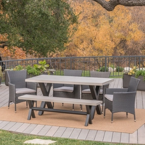 Outdoor 6 Piece Grey Wicker Dining Set - NH883303 outdoor lounge chair, patio sofa
