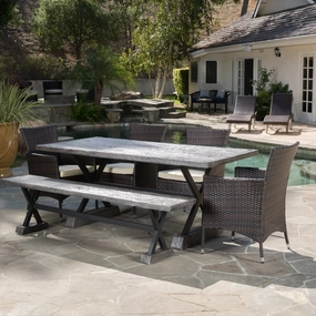 Outdoor 6 Piece Lightweight Concrete Dining Set with Bench - NH119592 outdoor lounge chair, patio sofa