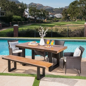 Outdoor 6 Piece Multibrown Wicker and Concrete Dining Set - NH018303 outdoor lounge chair, patio sofa