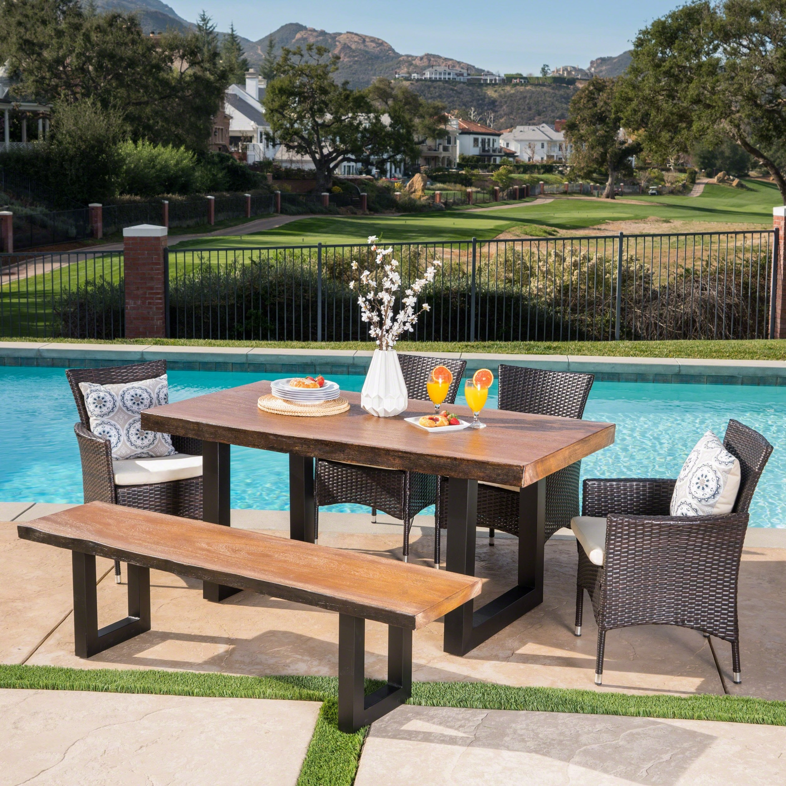 Outdoor 6 Piece Multibrown Wicker and Concrete Dining Set - NH018303 outdoor lounge chair, patio sofa