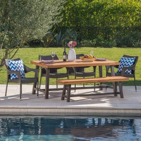 Outdoor 6 Piece Rustic Metal and Sandblast Finished Wood Dining Set - NH835103 outdoor lounge chair, patio sofa