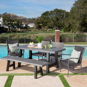 Outdoor 6 Piece Stacking Grey Wicker and Concrete Dining Set - NH008303 outdoor lounge chair, patio sofa