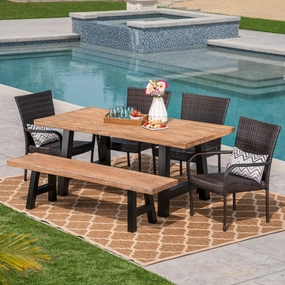 Outdoor 6-Piece Stacking Wicker and Concrete Lightweight Dining Set with Natural Oak Finish in Multibrown - NH297303 outdoor lounge chair, patio sofa