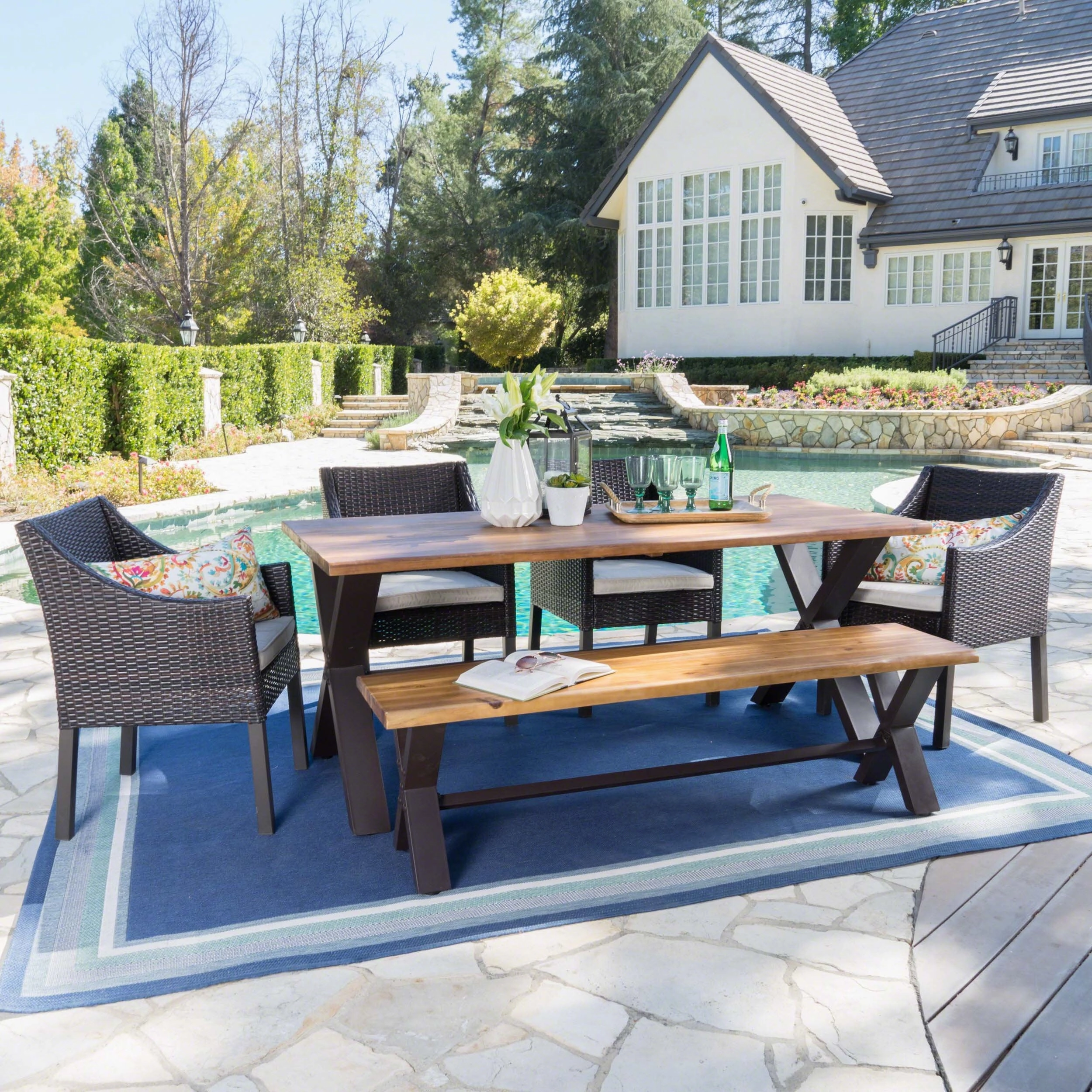 Outdoor 6 Piece Teak Finished Acacia Wood Dining Set - NH497203 outdoor lounge chair, patio sofa