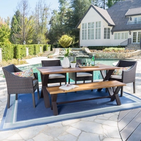 Outdoor 6 Piece Teak Finished Acacia Wood Dining Set - NH497203 outdoor lounge chair, patio sofa