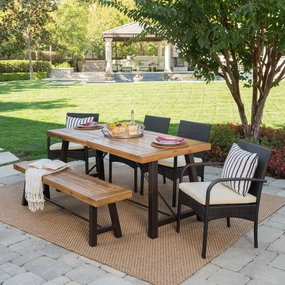 Outdoor 6 Piece Teak Finished Acacia Wood Dining Set with Dining Chairs - NH855203 outdoor lounge chair, patio sofa