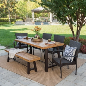 Outdoor 6 Piece Teak Finished Acacia Wood Dining Set with Multi-brown Chairs - NH165203 outdoor lounge chair, patio sofa
