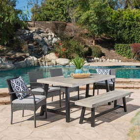 Outdoor 6 Piece Wicker & Acacia Wood Dining Set - NH609303 outdoor lounge chair, patio sofa