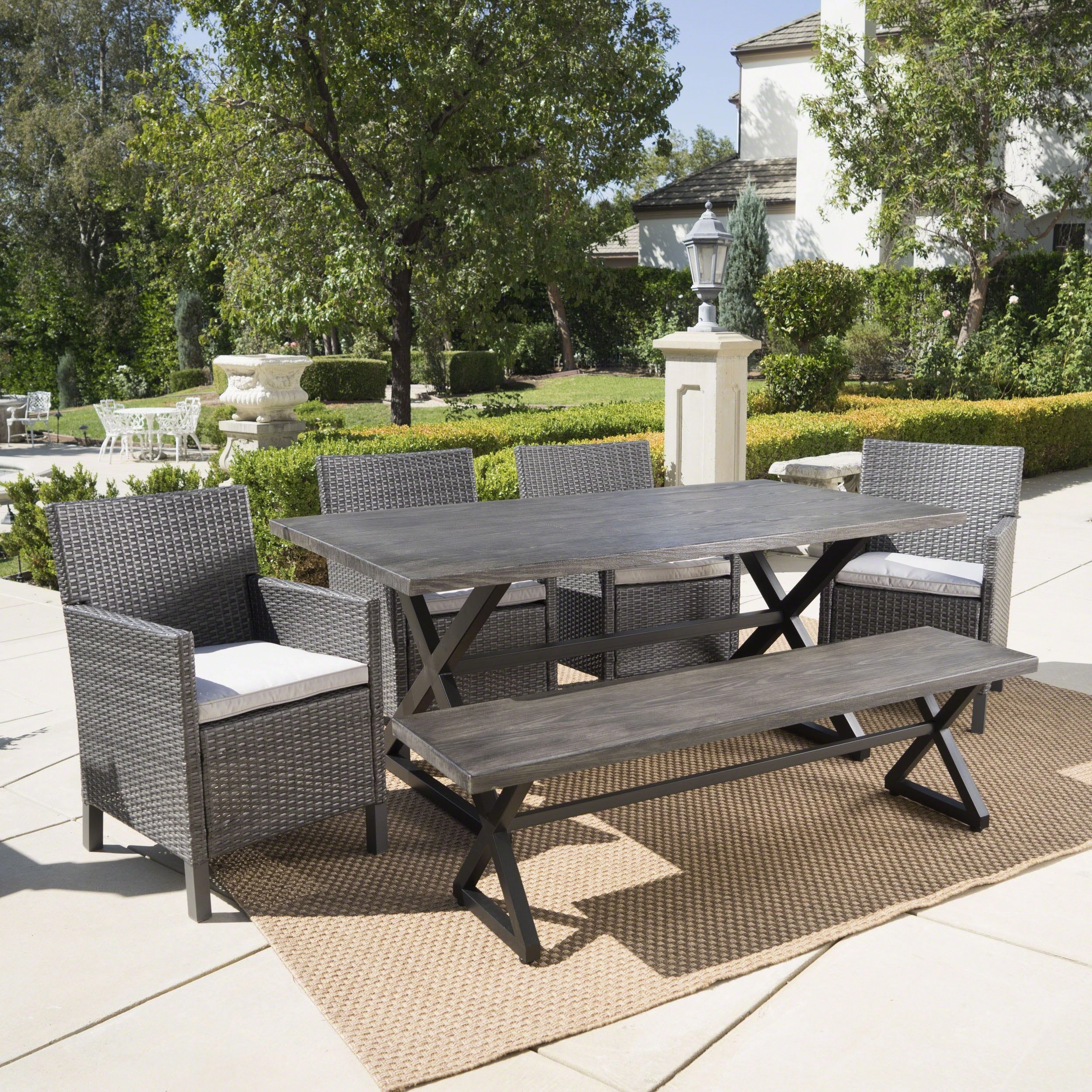 Outdoor 6 Piece Wicker Dining Set with Aluminum Dining Table - NH143203 outdoor lounge chair, patio sofa
