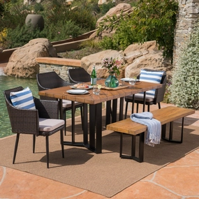 Outdoor 6 Piece Wicker Dining Set with Concrete Dining Table and Bench - NH311403 outdoor lounge chair, patio sofa