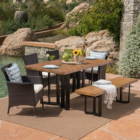 Outdoor 6 Piece Wicker Dining Set with Concrete Dining Table and Bench - NH711403 outdoor lounge chair, patio sofa