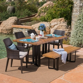 Outdoor 6 Piece Wicker Dining Set with Concrete Dining Table and Bench - NH901403 outdoor lounge chair, patio sofa