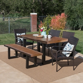 Outdoor 6 Piece Wicker Dining Set with Concrete Table and Bench - NH218303 outdoor lounge chair, patio sofa