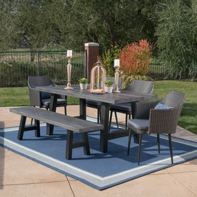 Outdoor 6 Piece Wicker Dining Set with Concrete Table and Bench - NH997303 outdoor lounge chair, patio sofa
